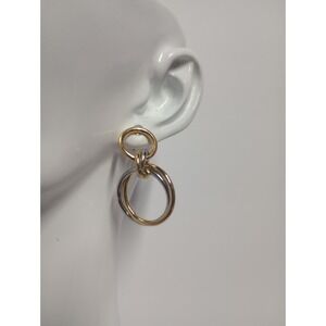 Two Tone Metal Hoop Dangle Earrings‎